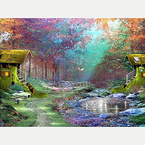 HNDXLHH Diamond Painting Set 60x80cm Wald Haus Fluss Diamant Painting Bilder Anfänger Stickerei 5d Diamant Painting Kinder Kreuz Stitch 5d Diamond Painting Kristall für Home Wand Decor von HNDXLHH