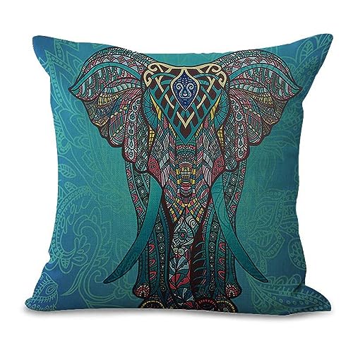 Kissen 60x60 Blauer Elefant Sofakissen Baumwoll und Leinen Dekokissen Quadrat Kissenbezüge mit Reißverschluss Outdoor Kissen- für Wohnzimmer Auto Schlafzimmer von HNDXLHH