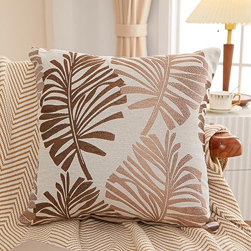 Kissen 60x60 Braune Blätter Sofakissen Baumwoll und Leinen Dekokissen Quadrat Kissenbezüge mit Reißverschluss Outdoor Kissen- für Wohnzimmer Auto Schlafzimmer von HNDXLHH