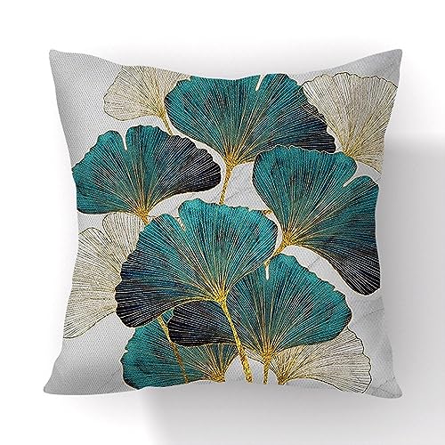 Kissen 60x60 Golden Green Ginkgo Leaves Sofakissen Baumwoll und Leinen Dekokissen Quadrat Kissenbezüge mit Reißverschluss Outdoor Kissen- für Wohnzimmer Auto Schlafzimmer von HNDXLHH