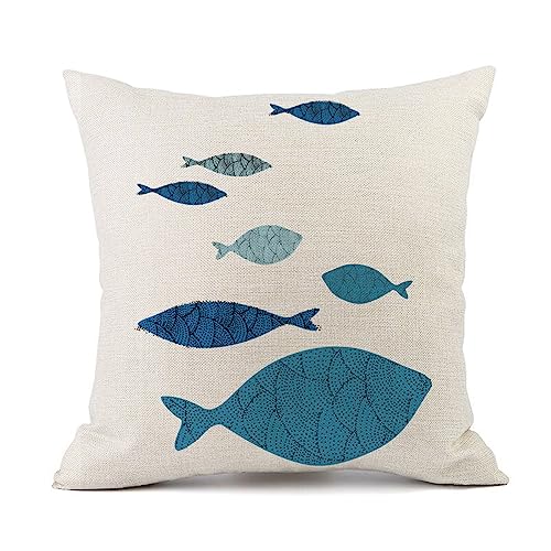Kissenbezug 40x40 Blauer Fisch Sofakissen Baumwoll und Leinen Dekokissen Quadrat Kissenbezüge mit Reißverschluss Outdoor Kissen- für Wohnzimmer Auto Schlafzimmer Kissenbezug 40x40 Blauer Fisch Sofakissen Baumwoll und Leinen Dekokissen Quadrat Kissenbezüge mit Reißverschluss Outdoor Kissen- für Wohnzimmer Auto Schlafzimmer von HNDXLHH