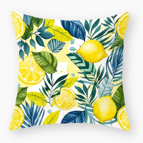 Kissenbezug 40x40 Zitronen Und Blätter Sofakissen Baumwoll und Leinen Dekokissen Quadrat Kissenbezüge mit Reißverschluss Outdoor Kissen- für Wohnzimmer Auto Schlafzimmer von HNDXLHH