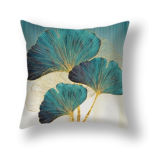 Kissenbezug 45x45 Blaugrüne Ginkgo Biloba Blätter Sofakissen Atmungsaktiv Leinen Kissenbezug Mit Verstecktem Reißverschluss Dekokissen Schlafzimmer Zuhause Deko Kissen(nur Kissenbezug) von HNDXLHH