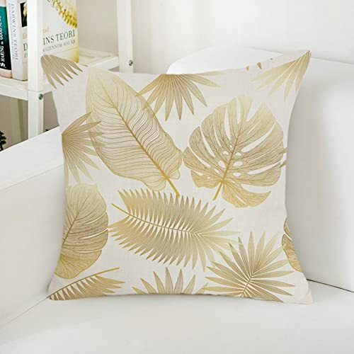 Kissenbezug 45x45 Goldene Blätter Sofakissen Baumwoll und Leinen Dekokissen Quadrat Kissenbezüge mit Reißverschluss Outdoor Kissen- für Wohnzimmer Auto Schlafzimmer 1 Stück von HNDXLHH