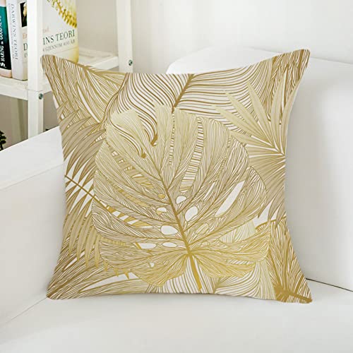 Kissenbezug 45x45 Goldene Große Blätter Sofakissen Atmungsaktiv Leinen Kissenbezug Mit Verstecktem Reißverschluss Dekokissen Schlafzimmer Zuhause Deko Kissen(nur Kissenbezug) von HNDXLHH