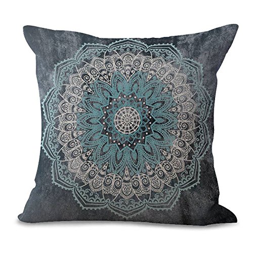 Kissenbezug 45x45 Weiß Blau Mandala Sofakissen Baumwoll und Leinen Dekokissen Quadrat Kissenbezüge mit Reißverschluss Outdoor Kissen- für Wohnzimmer Auto Schlafzimmer von HNDXLHH