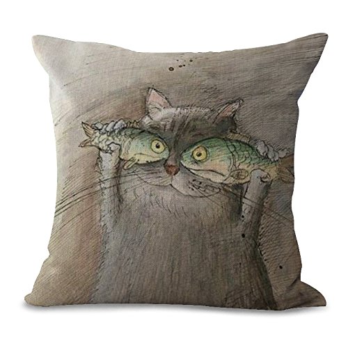 Kissenbezug 50x50 Katzen Und Fische Sofakissen Baumwoll und Leinen Dekokissen Quadrat Kissenbezüge mit Reißverschluss Outdoor Kissen- für Wohnzimmer Auto Schlafzimmer 1 Stück Kissenbezug 50x50 Katzen Und Fische Sofakissen Baumwoll und Leinen Dekokissen Quadrat Kissenbezüge mit Reißverschluss Outdoor Kissen- für Wohnzimmer Auto Schlafzimmer 1 Stück von HNDXLHH