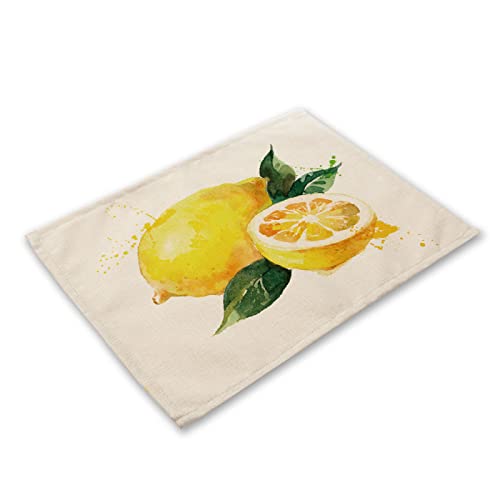 Platzdeckchen Abwaschbar 4er Set Zitrone Platzsets Aus Leinen für Hause Küche Restaurant und Hotel,Hitzebeständig rutschfest Schmutzabweisend Tischsets 30 X 40 cm von HNDXLHH