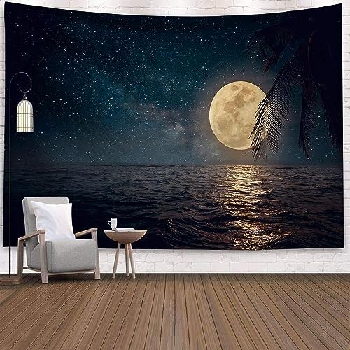 Wandteppich Das Meer Und Die Planeten Bei Nacht Wandbehang Home Decor,Wandkunst Für Zimmer,Wandteppich Wandtuch Wandbehang,Wanddekoration,Wandkunst Tapisserie,Tapisserie Für Schlafzimmer（130X150) von HNDXLHH