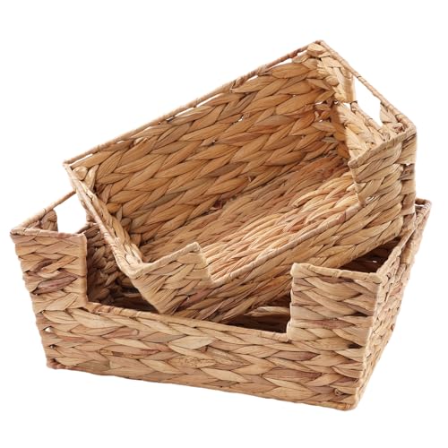 Körbe Aufbewahrung Geflochten zum Organisieren, 2er Set Rattankorb aus Gewebtem, Aufbewahrungskörbe für Regale, Stapelbar Flechtkörbe, Arbeitsplatte Regal Schrank Organizer, Wasserhyazinthe von HNFNGSZL