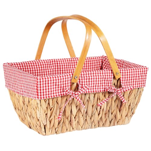 Natural Weidenkorb mit Henkel groß | mit Stoffeinlage in Rot | Tragekorb aus Weide Einkaufskorb geflochten Weide Weidenkörbe mit Henkel Einkaufskörbe Picknickkorb geflochten, 38 * 25 * 18cm Natural Weidenkorb mit Henkel groß | mit Stoffeinlage in Rot | Tragekorb aus Weide Einkaufskorb geflochten Weide Weidenkörbe mit Henkel Einkaufskörbe Picknickkorb geflochten, 38 * 25 * 18cm von HNFNGSZL