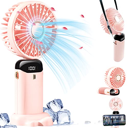 HNGEMSY Handventilator, Mini Ventilator USB Tischventilator Wiederaufladbare Persönliche Tasche Schreibtisch Ventilator mit LED Anzeige 11-21Hs leise Arbeiten für Büro im Freien (Rosa) von HNGEMSY