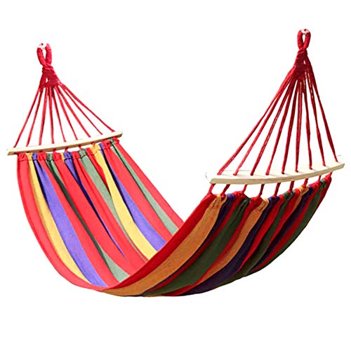 HNGM Hängematte Super licht Camping Hängematte mit Rucksack Heißer Regenbogen Freizeit Freizeit Tragbare Hängematte Leinwand Hängematte (Color : Red with roll) von HNGM