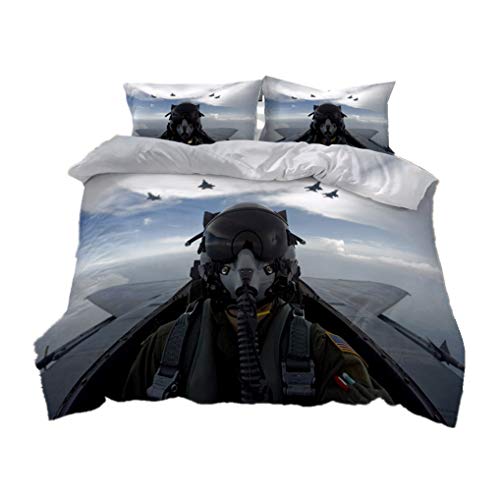 3D Flugzeug Kämpfer Bettwäsche-Set Cool Pilot Fliegt in Den Himmel Blau Helles Lila Bettbezug und Kissenbezug Mikrofaser Child Boy Teen (Stil 1, Bettbezug 135x200 cm + 1 Kissenbezug 80x80 cm) von HNHDDZ