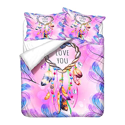 Bettwäsche-Set Traumfänger Bunte Feder Bettbezug-Set Bohemien Mandala Schwarz Rosa Blau Violett Farbverlauf Galaxis Sternenklarer Himmel (Stil 6,Bettbezug 155x220 cm + 2 Kissenbezug 80x80 cm) von HNHDDZ