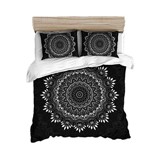 Boho Mandala Bettwäsche-Set Exotisch Ethnische Atmosphäre Schwarz Weiß Bettbezug Elefant Elch Indisch Mandala Bohemien Sanft Atmungsaktiv (Stil 1, Bettbezug 155x220 cm + 2 Kissenbezug 80x80 cm) von HNHDDZ