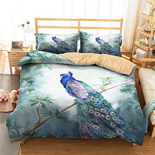 Chinesischer Nationalstil Pfau Blume Vogel Feder Bettbezug und Kissenbezug Bettwäsche Set Weiß Rot Blau Schwarz Pfau-Druck-Steppdecke Mit (Stil 3, Bettbezug 200x200 cm + 2 Kissenbezug 80x80 cm) von HNHDDZ