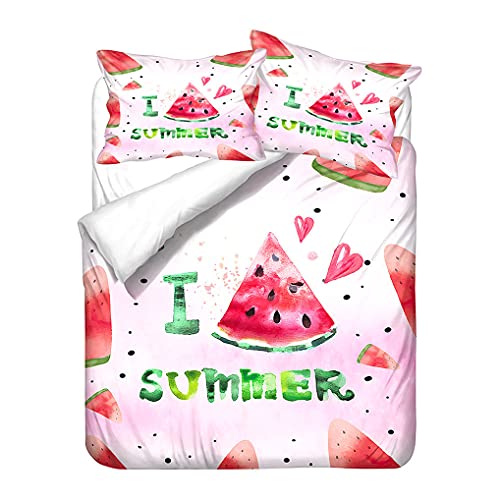 Einzelbett Bettbezug-Set 135x200 Wassermelone Sommer Tropisch Obst Muster Bettwäsche-Set Mit 1 Kissenbezug 80x80 Rot Grün Blau Rosa Sanft Komfortabel Mikrofaser von HNHDDZ