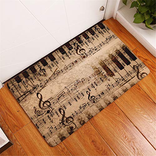 Fußmatte Vintage Musik Violine Musik Klavier Schlüsselblatt Schmetterling rutschfest Weichheit Eingang Fußmatte für Haustür Leben Zimmer Schlafzimmer Flanell Teppich Wohnkultur (H, 40x60 cm) von HNHDDZ