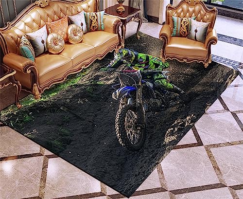 HNHDDZ 3D Cool Berg Motocross Motorrad Teppich Quadratisch Modernes Wohnzimmer Schlafzimmer Küche Esszimmer WC rutschfest Waschbar (Stil 3, 100x150 cm) von HNHDDZ