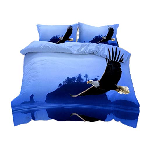 HNHDDZ 3D Fliegendes Tier Eule Adler Bettwäsche Set Blau Sky Soaring Bettbezug und Kissenbezug Mikrofaser Kind Junge Teen (Stil 2, Bettbezug 135x200 cm + 1 Kissenbezug 80x80 cm) von HNHDDZ
