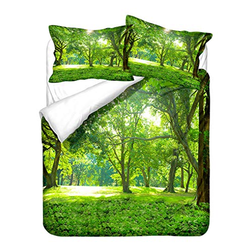 HNHDDZ 3D Grünes Bettwäscheset Natur Urwald Wald Baum Blätter Strom Bettbezug und Kissenbezug Mikrofaser Weich und Atmungsaktiv (Stil 2, Bettbezug 200x200 cm + 2 Kissenbezug 80x80 cm) von HNHDDZ