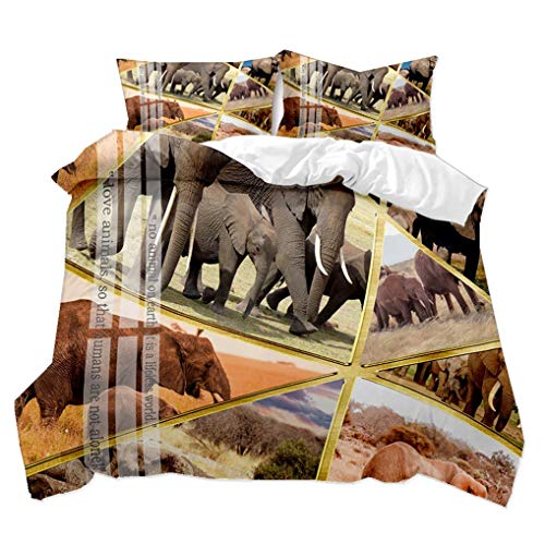 HNHDDZ 3D Tier Elefant Afrika Wiese Landschaft Drucken Bettwäsche-Set für Kinder Bettbezug Junge Mädchen Jugendliche Weich Atmungsaktiv, Mit Kissenbezug 80x80 (Elefant 1, 135x200 cm) von HNHDDZ