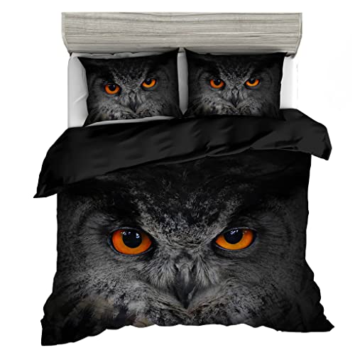 HNHDDZ Bettbezug 155x220 Eule 3D Tier Muster Bettwäsche-Set für Kinder Junge Mädchen Teenager Doppelbett Bettbezug Mit 2 Kissenbezug von HNHDDZ