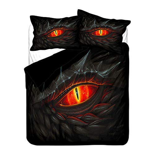 HNHDDZ Bettbezug 3D Tier Drachen Bettwäsche-Set Auge Schwarz Blau Lila Rot Orange Bettbezug und Kissenbezug Polyester Kind Junge Teenager (Stil 2, Bettbezug 200x200 cm + 2 Kissenbezug 80x80 cm) von HNHDDZ