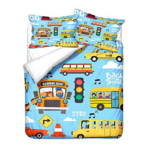 HNHDDZ Bettbezug-Set Kinder Junge Mädchen Mikrofaser Bettwäsche-Set Karikatur Auto Bus Flugzeug Dampfschiff Fahrrad Drucken Bettbezug und Kissenbezug (Stil 8,135x200 cm) von HNHDDZ