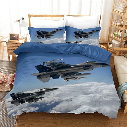 HNHDDZ Bettwäsche-Set Flugzeug 3D Kämpfer Luftfahrt Militär Stil Themen Gedruckt Bettbezug für Kinder Junge Teenager mit Kissenbezug (Stil 1, 200x200 cm) von HNHDDZ