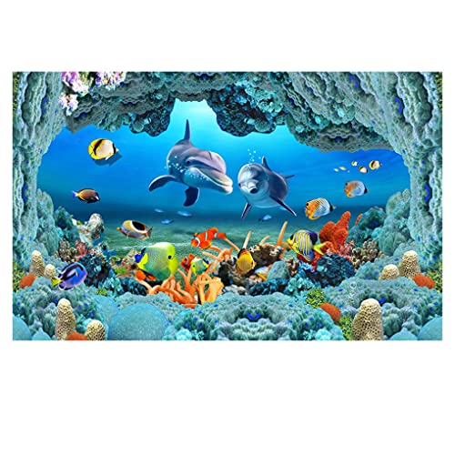 HNHDDZ Bodenmatte Blaue Ozean 3D Delphin Schildkröte Fisch Unterwasserwelt Wohnzimmer Teppiche für Schlafzimmer Fußmatte Waschbare rutschfeste (Blau -2,80x120 cm) von HNHDDZ
