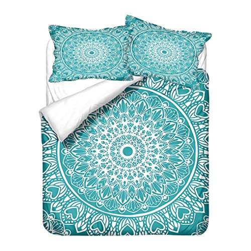 HNHDDZ Bohemien Bettbezug-Set Mandala Muster Bettwäsche-Set Mandala Exotisch Ethnisch Blau Grün Gelb Violett Bettbezug und Kissenbezug (Stil 2,135x200 cm) von HNHDDZ