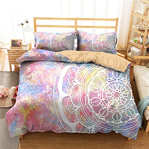 HNHDDZ Boho Bettwäsche Set indisch Böhmisches Mandala Exotisch Blau Rosa Lila Gelb Mix and Match Bettbezug, Mädchen Mikrofaser (Stil 1,Bettbezug 155x220 cm + 2 Kissenbezug 80x80 cm) von HNHDDZ