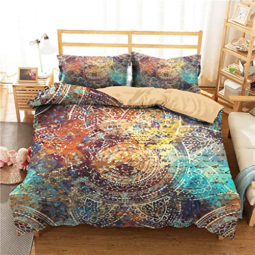 HNHDDZ Boho Bettwäsche Set indisch Böhmisches Mandala Exotisch Blau Rosa Lila Gelb Mix and Match Bettbezug, Mädchen Mikrofaser (Stil 2,Bettbezug 200x200 cm + 2 Kissenbezug 80x80 cm) von HNHDDZ