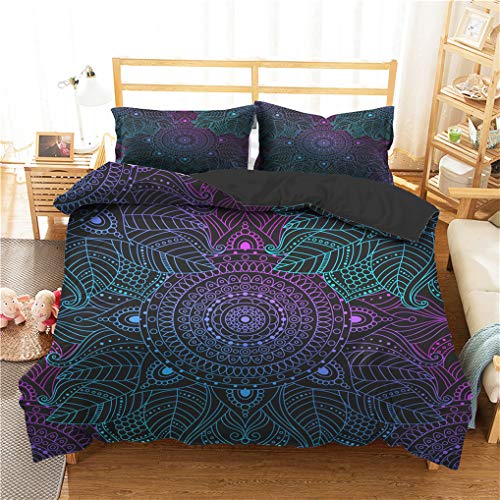 HNHDDZ Boho Bettwäsche Set indisch Böhmisches Mandala Exotisch Blau Rosa Lila Gelb Mix and Match Bettbezug, Mädchen Mikrofaser (Stil 3, 1 Bettbezug 155x220 cm + 2 Kissenbezug 80x80 cm) von HNHDDZ