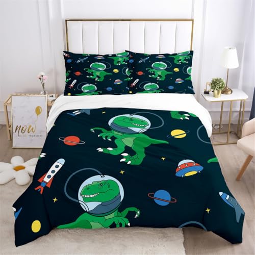 HNHDDZ Cartoon Dinosaurier Astronaut Einzel Bettbezug-Set 2-Teilig Bettwäscheset mit 1 Kissenbezügen Lebendiger Blumen Kaktus Druck Weltraumabenteuer-Motiv Kinderzimmer Dekoration Bettbezüge 135x200 HNHDDZ Cartoon Dinosaurier Astronaut Einzel Bettbezug-Set 2-Teilig Bettwäscheset mit 1 Kissenbezügen Lebendiger Blumen Kaktus Druck Weltraumabenteuer-Motiv Kinderzimmer Dekoration Bettbezüge 135x200 von HNHDDZ