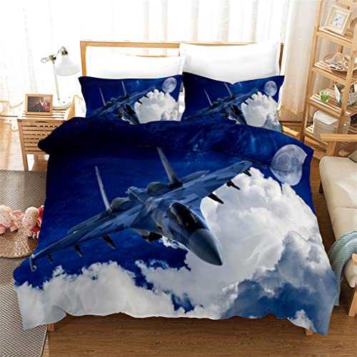 HNHDDZ Einzel Bettbezug 135x200, Bettwäsche-Set Flugzeug 3D Kämpfer Luftfahrt Militär Stil Themen Bettbezug 135x200 Kinder Junge Teenager, Mit 1 Kissenbezug 80x80 cm von HNHDDZ