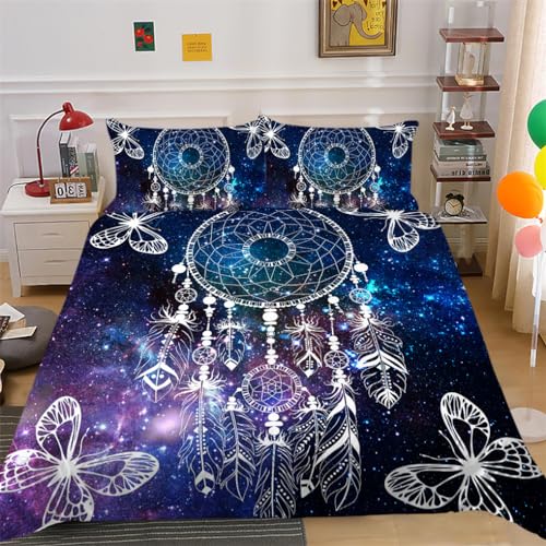HNHDDZ Galaxie Sternenhimmel 3D Traumfänger Aquarell Druck Bettwäsche-Set Mikrofaser Bohème Exotisch Ethnisch Bettbezugs-Set mit Kissenbezug (Stil 9,135x200 cm) von HNHDDZ