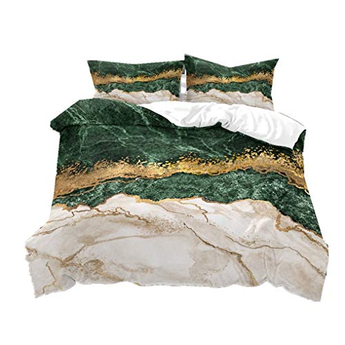 HNHDDZ Marmor Bettwäsche-Set Schwarzer Rotwein Grün Blau Gelb Hellbraun Golden Bettbezug und Kissenbezug Mikrofaser Mädchen (Stil 3, Bettbezug 200x200 cm + 2 Kissenbezug 80x80 cm) von HNHDDZ