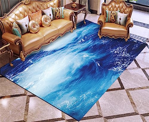 HNHDDZ Modern Wohnzimmer Quadratisch Teppich Blau Meer Ozean-Wellen Schlafzimmer Zimmer Küche Speisesaal WC rutschfest Waschbar (Stil 3, 80x120 cm) von HNHDDZ