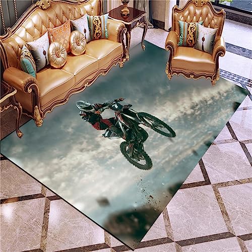 HNHDDZ Modern Wohnzimmer Rechteckig Teppiche Jungenzimmer Kinderzimmer Jungen Schlafzimmer 3D Motorrad Cool Motive Antirutsch Waschbar (Stil 2, 120x160 cm) von HNHDDZ