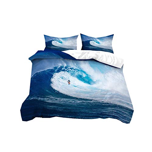 HNHDDZ Ozean Thema Bettwäsche-Set Sportlicher Stil 3D Surfen Meer Surfbrett Abenteuer Bettbezug Blau Jugendliche Junge Mädchen Einzelbett Bettbezug 135x200, Mit 1 Kissenbezug 50x75 cm von HNHDDZ