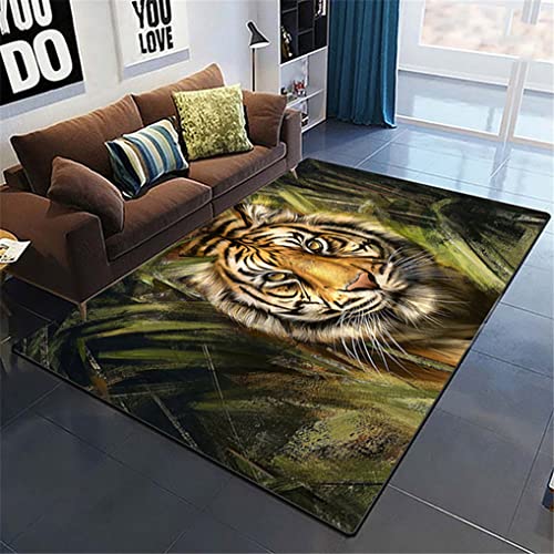 HNHDDZ Schlafzimmer 3D Tiere Grün Teppich Jugendliche Jungen Mädchen, Kinder Tiger Katze Muster Muster Teppich Matte Schlafzimmer und Wohnzimmer Dekoration (Stil1, 50x80 cm) von HNHDDZ