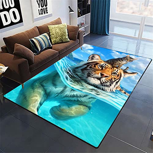 HNHDDZ Schlafzimmer 3D Tiere Grün Teppich Jugendliche Jungen Mädchen, Kinder Tiger Katze Muster Muster Teppich Matte Schlafzimmer und Wohnzimmer Dekoration (Stil2, 120x160 cm) von HNHDDZ