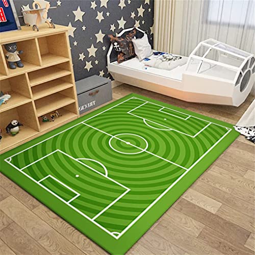 HNHDDZ Teppich Jugendzimmer Jungen Kinder Grün 3D Basketball Fußball Teppich Quadratisch Antirutsch Waschbar Wohnzimmer Schlafzimmer Esszimmer Bad Küche (Stil 1, 80x120 cm) von HNHDDZ