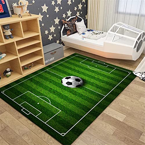 HNHDDZ Teppich Jugendzimmer Jungen Kinder Grün 3D Basketball Fußball Teppich Quadratisch Antirutsch Waschbar Wohnzimmer Schlafzimmer Esszimmer Bad Küche (Stil 2, 120x180 cm) von HNHDDZ