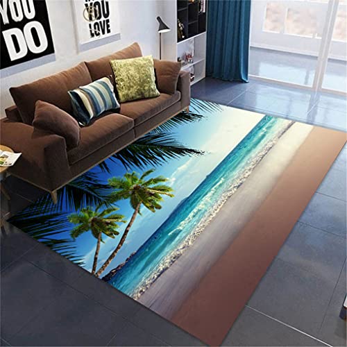 HNHDDZ Teppich Modern Wohnzimmer blau Strand Landschaft Junge Jugendliche Mädchen Kinder Spiel Schlafzimmer Zimmer Küche Badezimmerteppich rutschfest Waschbar (40x60 cm) von HNHDDZ