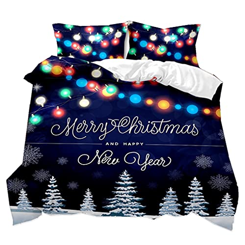 HNHDDZ Weihnachten Bettwäsche-Set Weihnachten Winter Schnee Landschaft Weihnachtsbaum Laterne Schlitten Geschenk Muster Bettbezug Kissenbezug (Stil 4, 220x240 cm) von HNHDDZ