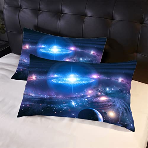 HNHDDZ Kissenbezüge 3D Galaxie Geheimnisvoll Universum Planet Flugbahn Wirbel Blau Lila Sternenhimmel Bettwäscheset für Kinder Junge Mädchen 2 Kissenbezug 50x75 cm von HNHDDZ